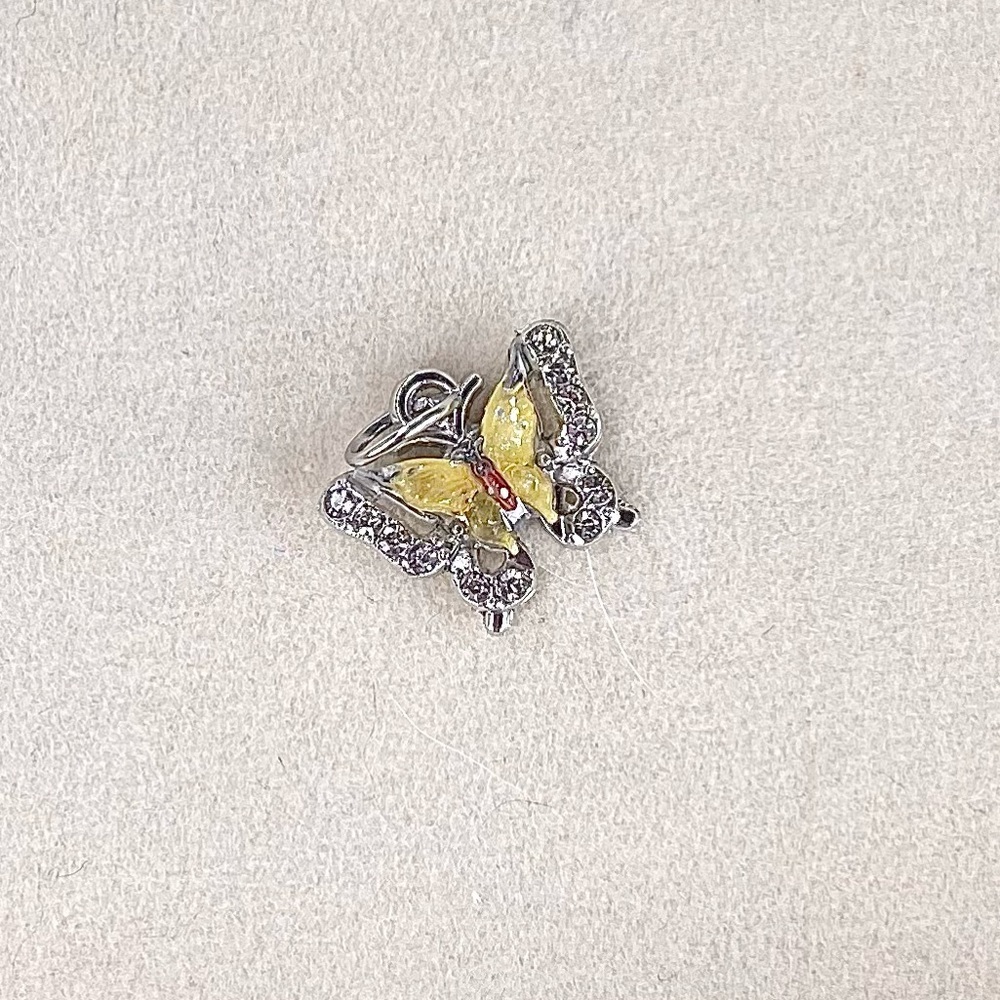 Sparkling Butterfly Charm Pendant –Silver Tone w/Crystal & Pastel Enamel-yellow